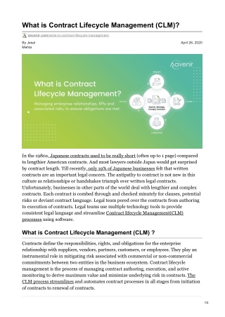 What is Contract Lifecycle Management (CLM)?​ | Aavenir