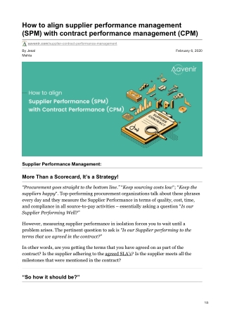 How to align supplier performance management (SPM) with contract performance management (CPM)