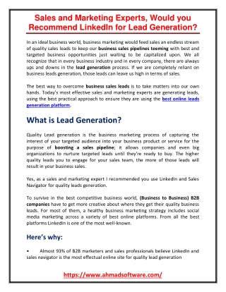 Sales and marketing experts, would you recommend LinkedIn for lead generation