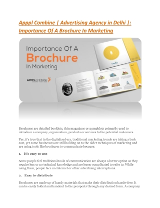 Apppl Combine | Advertising Agency in Delhi |: Importance Of A Brochure In Marketing