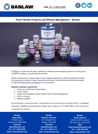 Fluid Transfer Products and Efficient Management – Banlaw