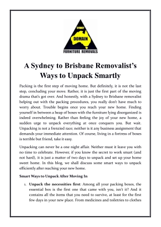 A Sydney to Brisbane Removalist’s Ways to Unpack Smartly