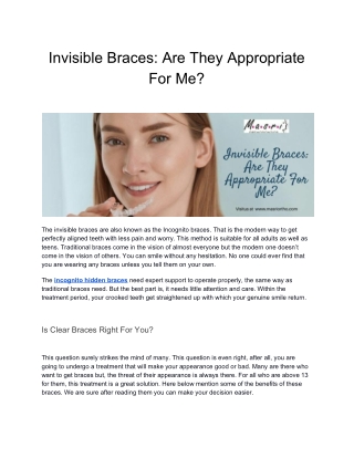 Invisible Braces: Are They Appropriate For Me?