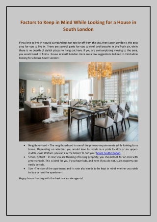 Factors to Keep in Mind While Looking for a House in South London