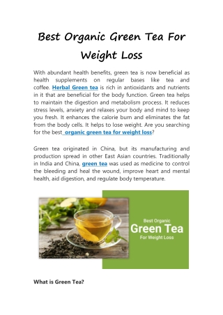 Best Organic Green Tea For Weight Loss