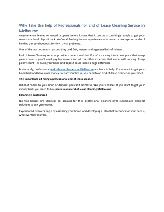 Why Take the help of Professionals for End of Lease Cleaning Service in Melbourne