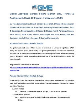 Global Activated Carbon Filters Market Size, Trends & Analysis with Covid-19 Impact - Forecasts To 2026