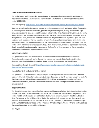 Butter and Ghee Market Analysis Report 2020-2021