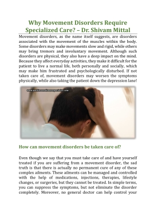 Why Movement Disorders Require Specialized Care? - Dr. Shivam Mittal