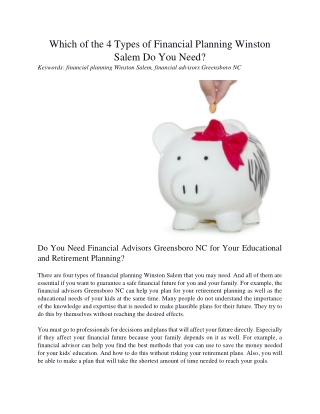 Which of the 4 Types of Financial Planning Winston Salem Do You Need?