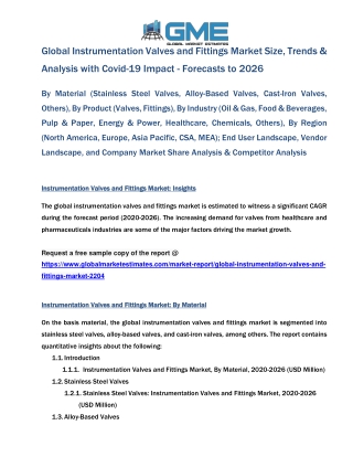 Global Instrumentation Valves and Fittings Market Size, Trends & Analysis with Covid-19 Impact - Forecasts to 2026