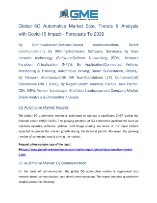 Global 5G Automotive Market Size, Trends & Analysis with Covid-19 Impact - Forecasts To 2026