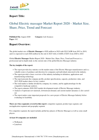 Electric Massager Market Report 2020 - Market Size, Share, Price, Trend and Forecast