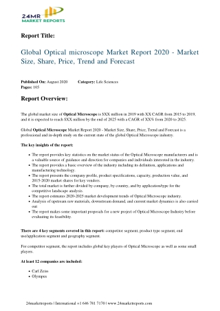 Optical Microscope Market Report 2020 - Market Size, Share, Price, Trend and Forecast