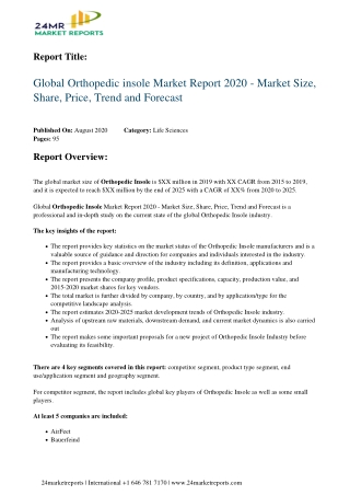 Orthopedic Insole Market Report 2020 - Market Size, Share, Price, Trend and Forecast