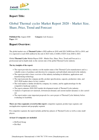 Thermal Cycler Market Report 2020 - Market Size, Share, Price, Trend and Forecast