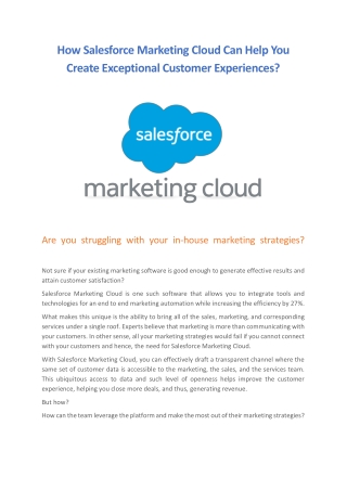 How Salesforce Marketing Cloud Can Help You Create Exceptional Customer Experiences?