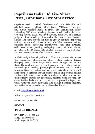 Caprihans India Ltd Live Share Price, Caprihans Live Stock Price