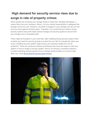 High demand for security service rises due to surge in rate of property crimes