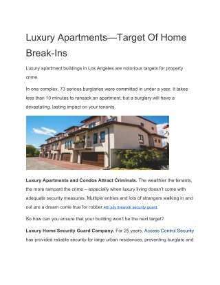 Luxury Apartments—Target Of Home Break-Ins