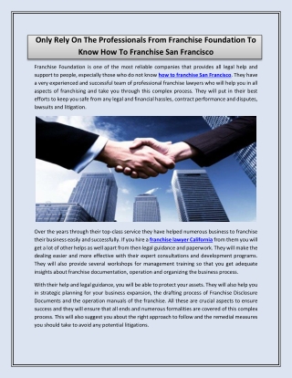 Only Rely On The Professionals From Franchise Foundation To Know How To Franchise San Francisco