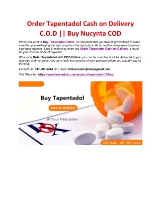 Order Tapentadol Cash on Delivery C.O.D || Buy Nucynta COD