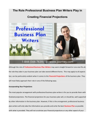 The Role Professional Business Plan Writers Play in Creating Financial Projections