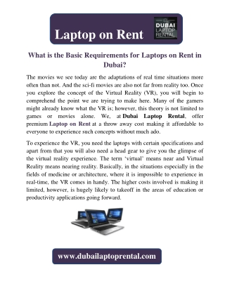 What is the Basic Requirements for Laptops on Rent in Dubai?