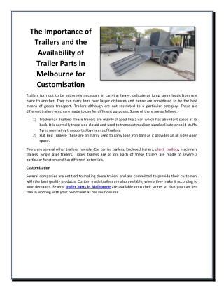 The Importance of Trailers and the Availability of Trailer Parts in Melbourne for Customisation