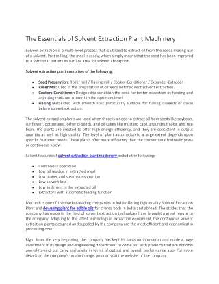 The Essentials of Solvent Extraction Plant Machinery