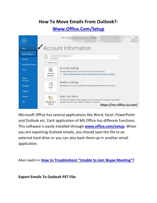 How To Move Emails From Outlook?- Www.Office.Com/Setup