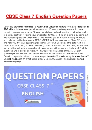 CBSE Question Papers Class 7 English PDF Solutions Download