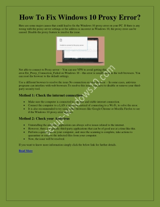 How To Fix Windows 10 Proxy Error?