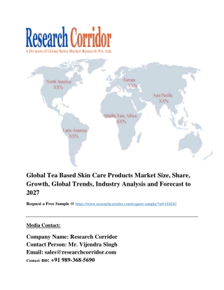 Global Tea Based Skin Care Products Market Size, Share, Growth, Global Trends, Industry Analysis and Forecast to 2027