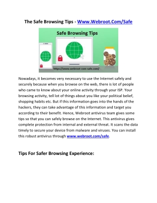 The Safe Browsing Tips - Www.Webroot.Com/Safe