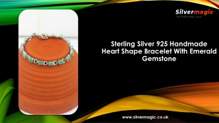 Sterling Silver 925 Handmade Heart Shape Bracelet With Emerald Gemstone