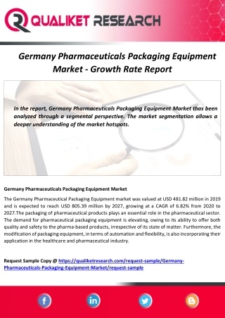 Global Germany Pharmaceuticals Packaging Equipment Market Size, Share, Trend, Growth, Application and forecast Analysis