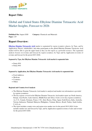 Elhylene Diamine Tetraacetic Acid Market Insights, Forecast to 2026