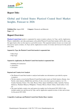 Plastisol Coated Steel Market Insights, Forecast to 2026