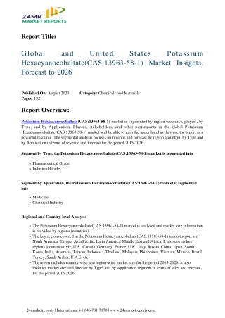 States Potassium Hexacyanocobaltate(CAS 13963-58-1) Market Insights, Forecast to 2026