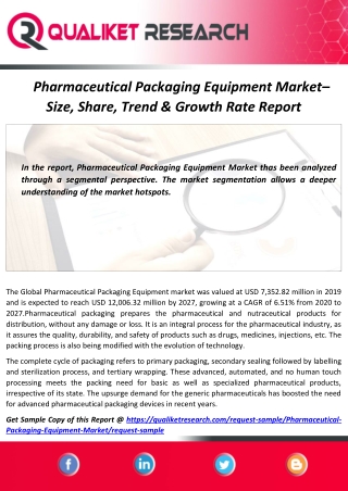 Global Pharmaceutical Packaging Equipment Market Top 5 Competitors, Regional Trend, Application, Marketing Strategy, Out