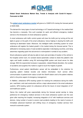 Global Smart Ambulance Market Size, Trends & Analysis with Covid-19 Impact - Forecasts to 2026