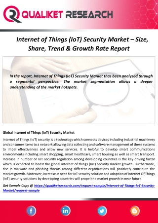 Global Internet of Things (IoT) Security Market  -Industry trend, Business Analysis, Top competitors, Application and Gr