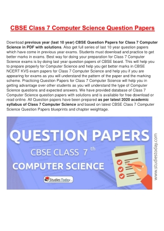 CBSE Question Papers Class 7 Computer Science PDF Solutions Download