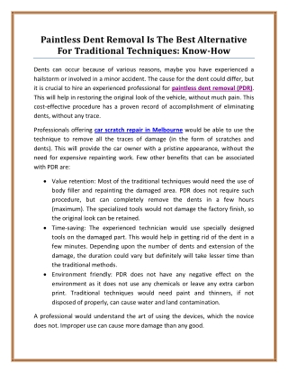 Paintless Dent Removal Is The Best Alternative For Traditional Techniques: Know-How