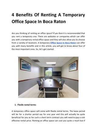 4 Benefits Of Renting A Temporary Office Space In Boca Raton