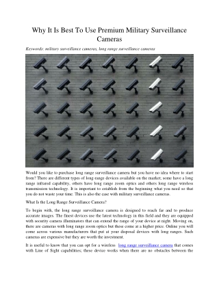 Why It Is Best To Use Premium Military Surveillance Cameras