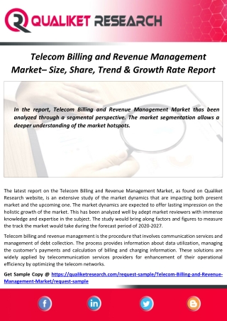 Global Telecom Billing and Revenue Management Market  Top Competitors, Application, Price Structure, Cost Analysis, Regi