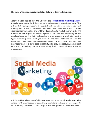 The value of the social media marketing Lahore at dextrosolution.com