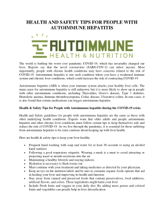 Health and Safety Tips For People With Autoimmune Hepatitis